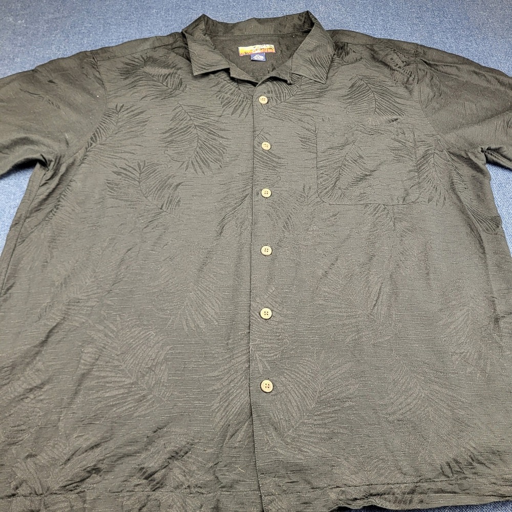 Havana Jacks Cafe Mens XXL Black 100% Silk Palm Leaf Jacquard Camp Shirt